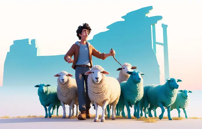Sheep Farmer 3D Character Design Illustration